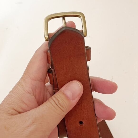 Eddie Bauer Made in England Small Genuine Leather Brown Brass Buckle Belt - Picture 5 of 6